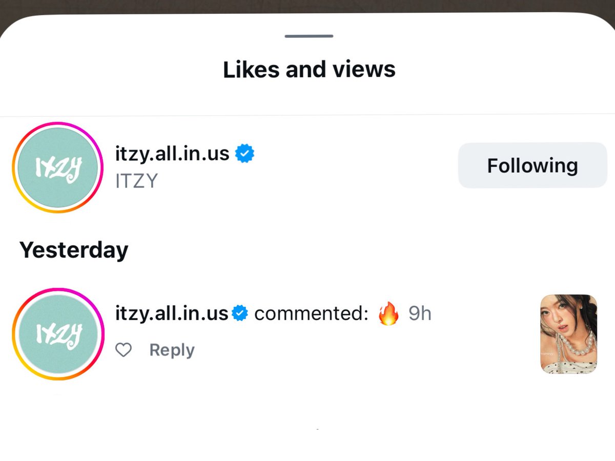artrishtryy's tweet photo. AHHHHH ITZY liked and commented on my ig post!! Kinikilig akoooo🥹❤️ https://t.co/5VB8ziIlp2