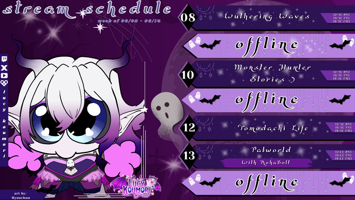 Lucy_Koumori's tweet photo. ⋆˚࿔Week of 08.06. - 14.06.⋆˚࿔
⋆˚࿔ Collab with Kitty boy @KohaBolt  on Saturday~⋆˚࿔ 
⋆˚࿔Schedule is open to change⋆˚࿔ https://t.co/ClhKzpDKe1