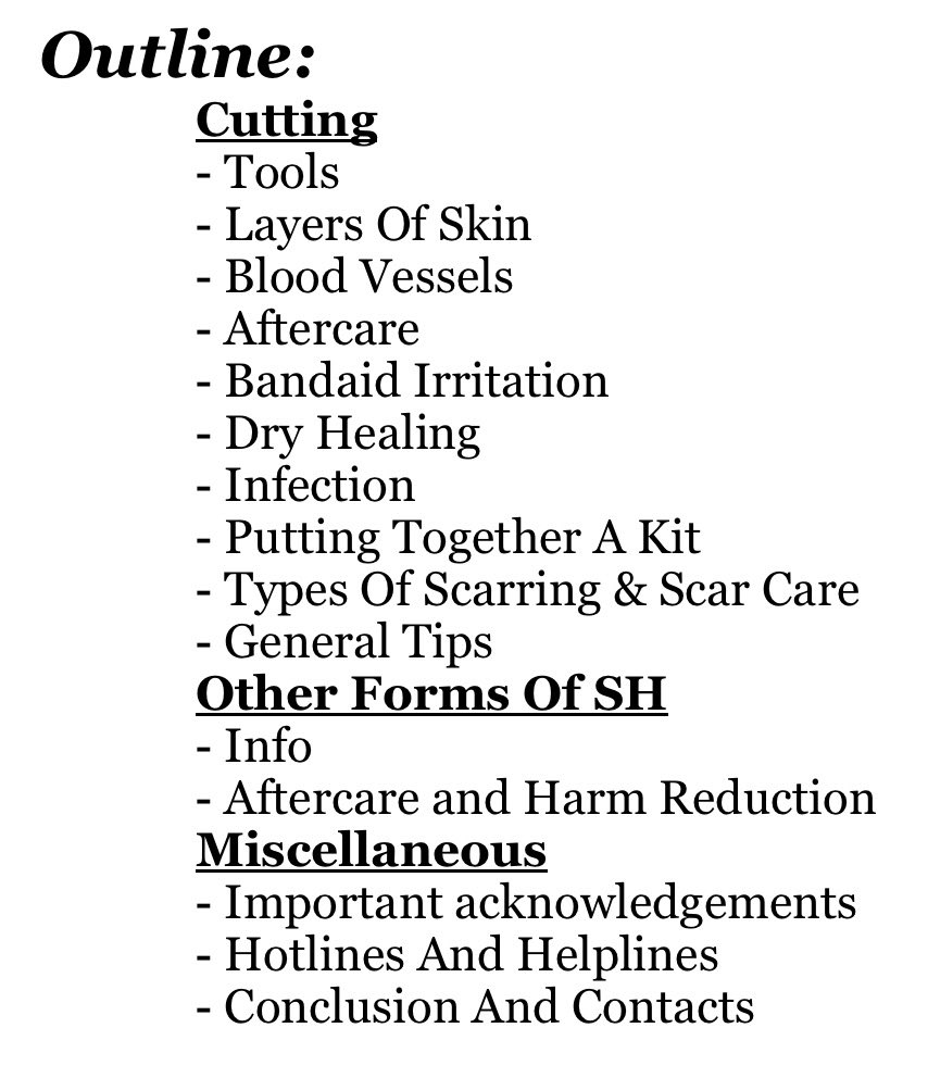 poptartkittin's tweet photo. Repost of my sh doc, it contains vital info on sh (veins vs arteries, skin layers etc) as well as detailed aftercare instructions 

You can also dm me for any concerns or questions you have regarding sh 💖

Here’s the outline and doc link
https://t.co/XAAIDsIObG https://t.co/HEB3yuHcKb