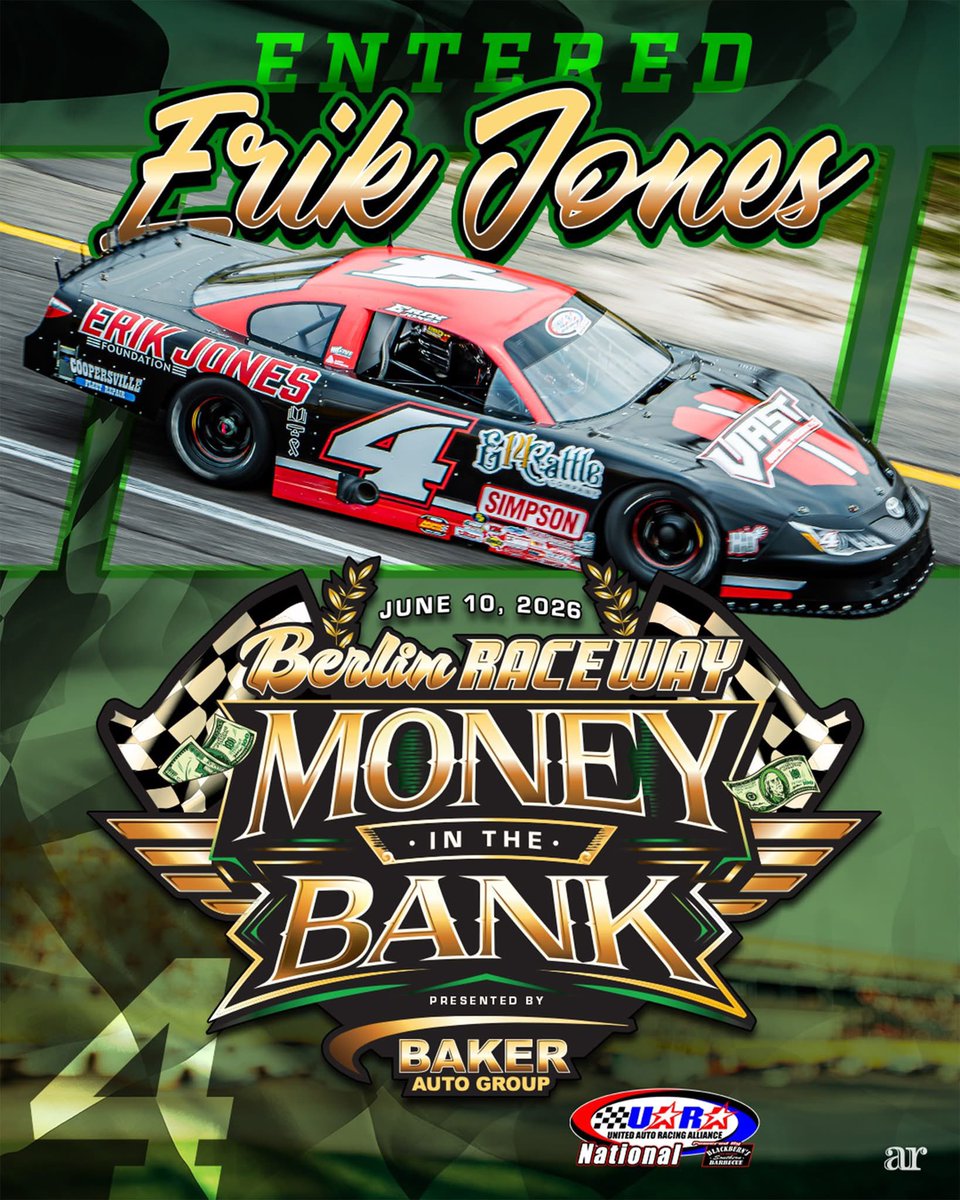 JeffStriegle's tweet photo. 2nd - @Erik_Jones 
4th - @CarsonHocevar 
@MISpeedway 

Buy your tickets now and see them race on Wednesday in the 2026 Money in the Bank presented by Baker Auto Group! 💰🏁

Secure your tickets today!
🎟➡https://t.co/Vl37xWU28I https://t.co/PMsqT5V48w