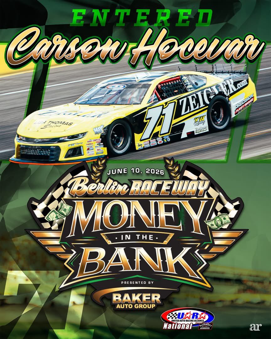 JeffStriegle's tweet photo. 2nd - @Erik_Jones 
4th - @CarsonHocevar 
@MISpeedway 

Buy your tickets now and see them race on Wednesday in the 2026 Money in the Bank presented by Baker Auto Group! 💰🏁

Secure your tickets today!
🎟➡https://t.co/Vl37xWU28I https://t.co/PMsqT5V48w