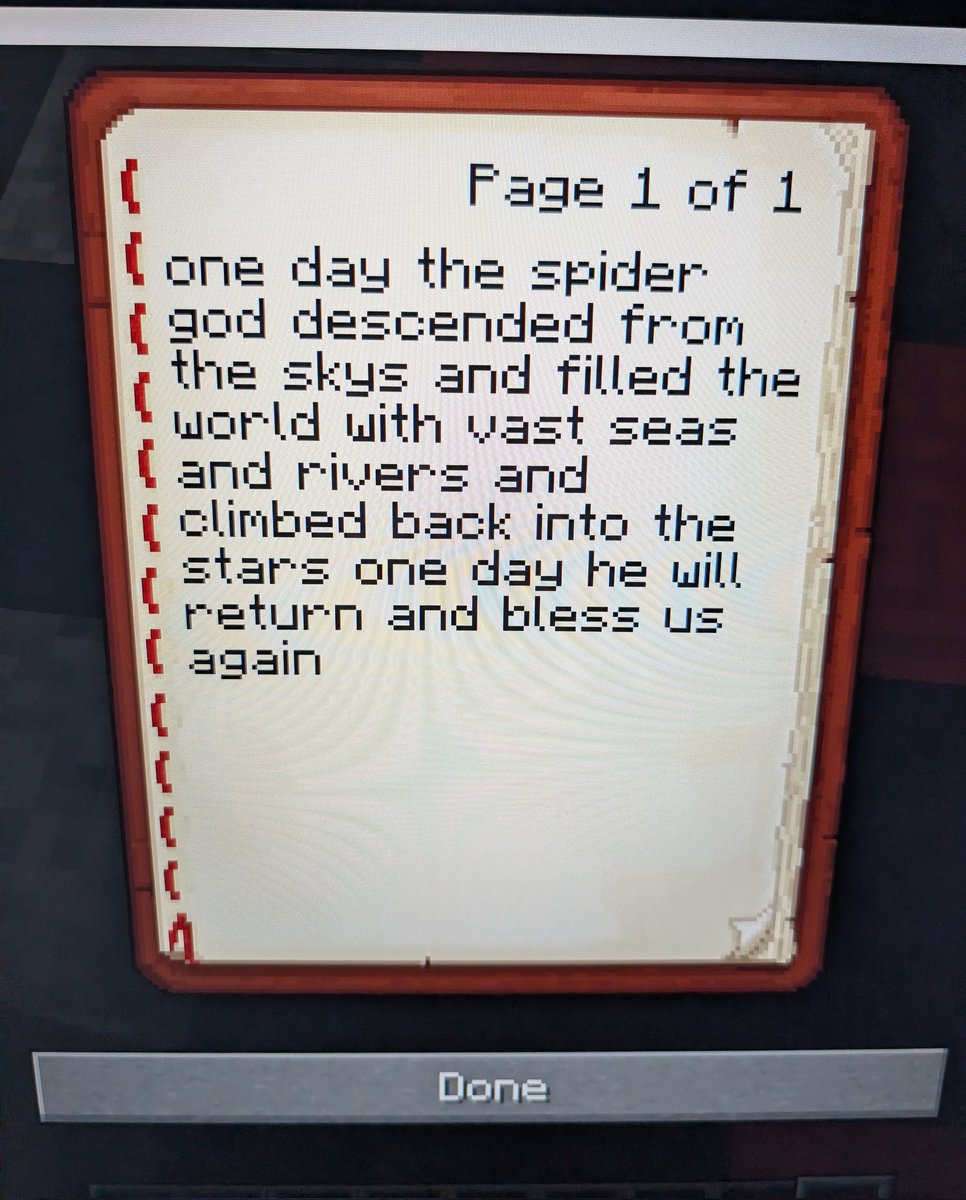 capstellium's tweet photo. my kid is on some hp lovecraft shit with his friends on minecraft he just built this spider temple for a new religion and wrote the lore https://t.co/sJNLE9SwFl