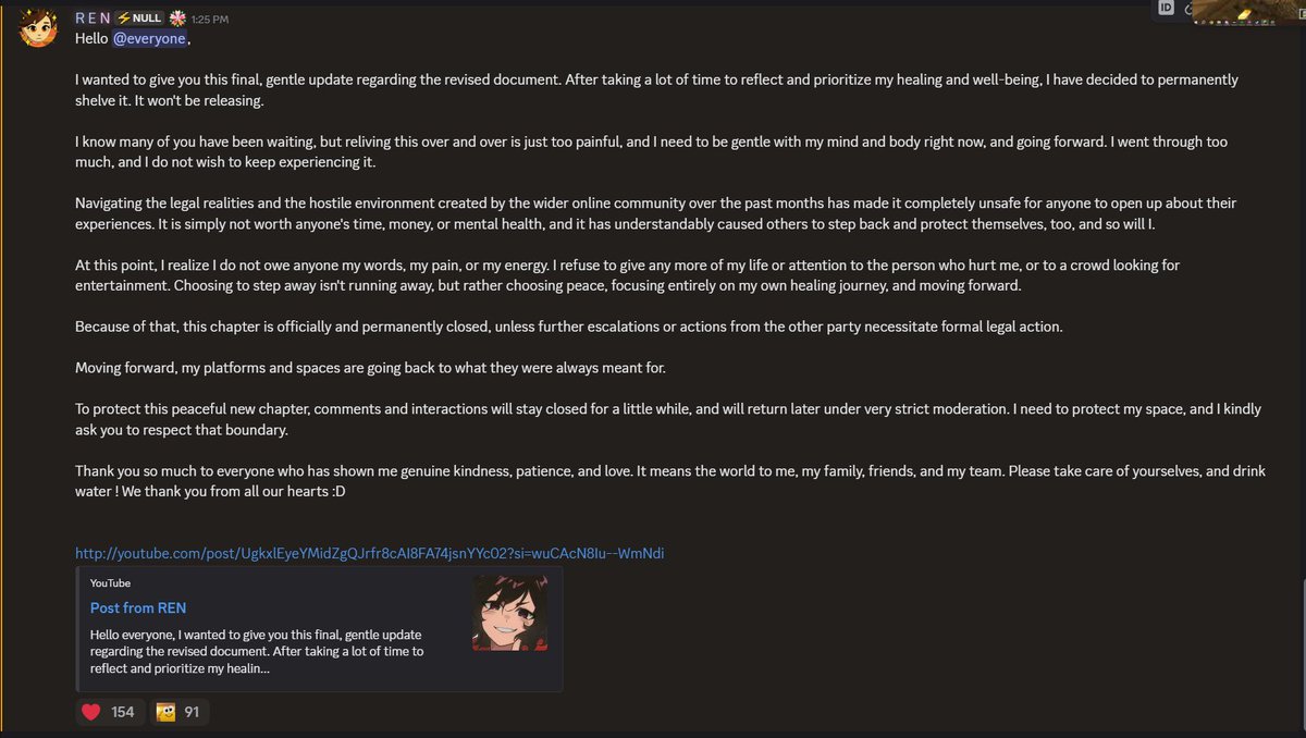 IncognitoPersey's tweet photo. I'm so fucking done.

Thanks Ren, for ruining someone's life and not having the balls to keep going.

If you really didn't want drama and wanted to litigate, you wouldn't have fucking released this document.

Hire a lawyer, Ren. If you're lying, the law won't be kind to you. https://t.co/MqGupseLHf