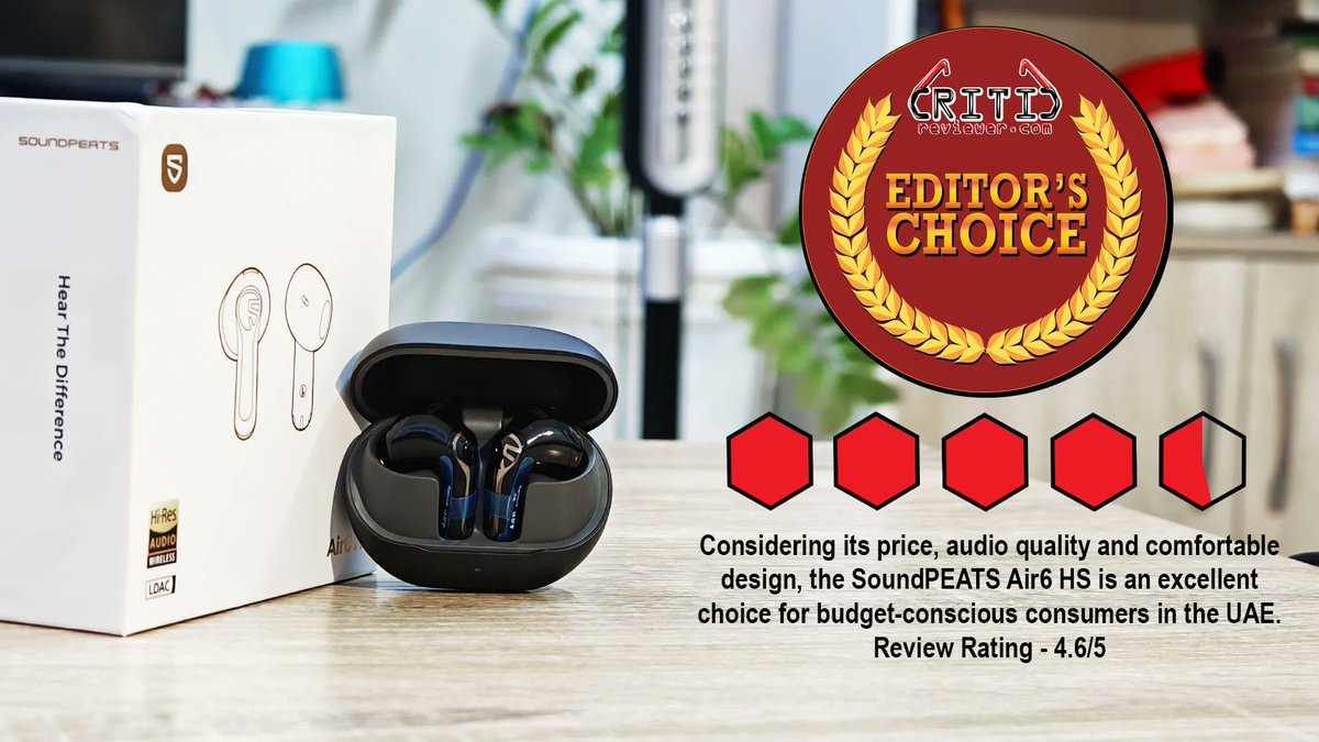 ReviewerCritic's tweet photo. SoundPEATS Air6 HS Review UAE 🎧
Bluetooth 6.0 ✔️
LDAC & Hi-Res Audio ✔️
13mm Drivers ✔️
45 Hours Battery ✔️
AED 125 ✔️
My detailed hands-on review is now live on https://t.co/uT4uGHvIRk.
#SoundPEATS #Air6HS #HiResAudio #TechReview
https://t.co/vcX5tA0nIq https://t.co/pE6Wbo2268