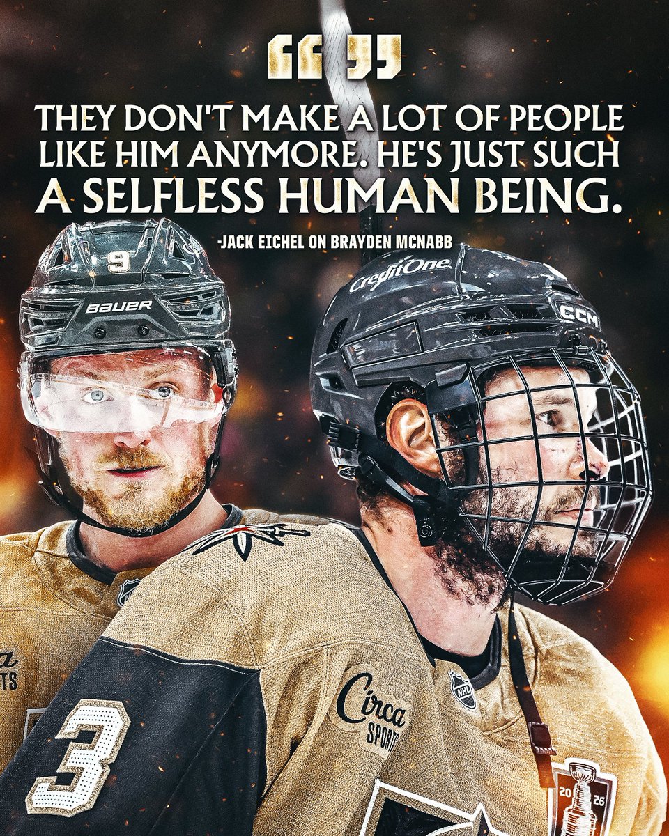 GoldenKnights's tweet photo. Shea Theodore on Brayden McNabb: I’ve known him for a long time, and he’s as tough as they come. Some guys are built different, and he’s one of them. For him to battle, go through what he went through, and be able to stay in the lineup is incredible.

Read the best quotes following last night’s double OT win in Game 3 of the Stanley Cup Final: https://t.co/iKiYmszSsR