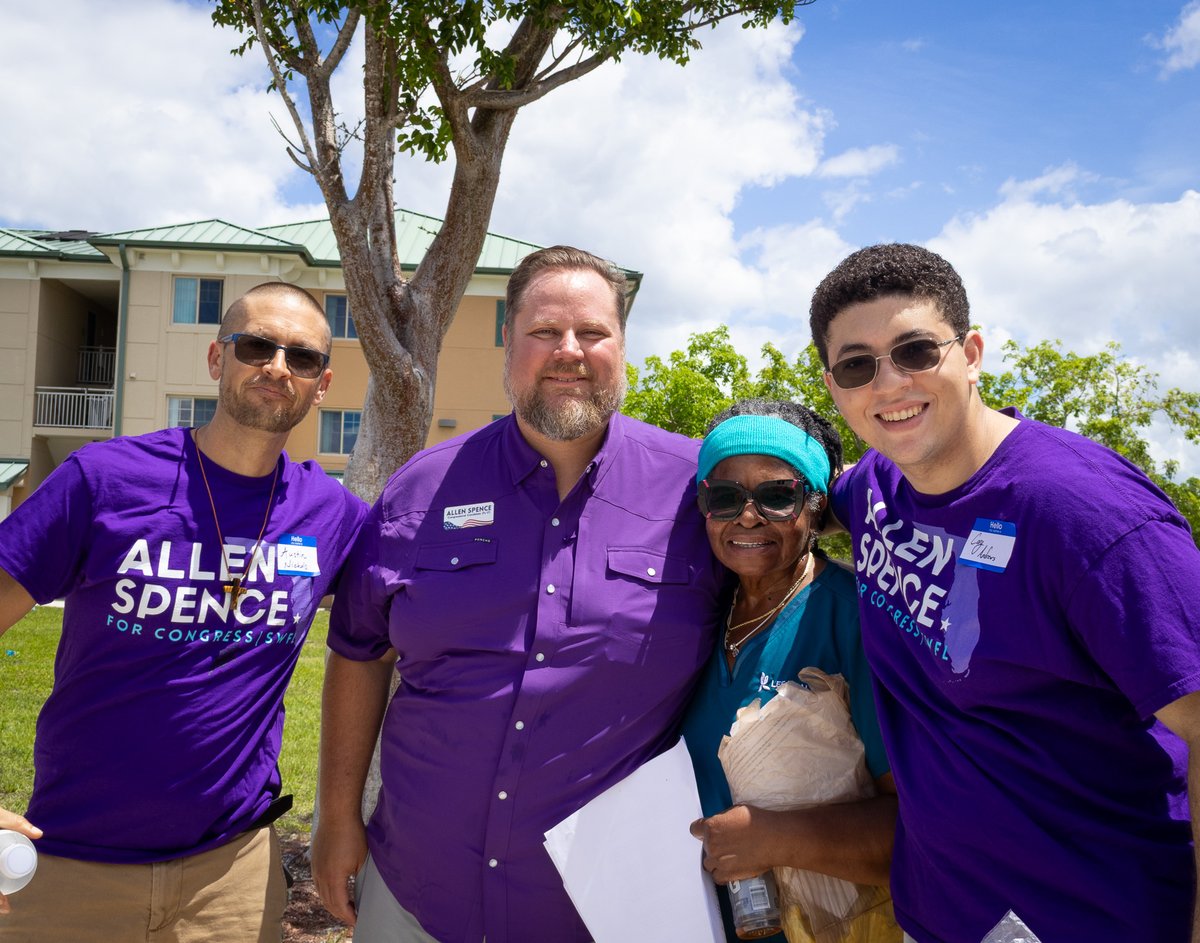 AllenSpence2026's tweet photo. Today we hit the streets of Dunbar in Fort Myers ... and the Prosperity Agenda showed up! 💜

Our team knocked doors, talked to neighbors, and heard what matters most to the people of SWFL, affordable housing, lower costs, and a representative who actually shows up.

And speaking of affordable housing, we saw firsthand what it looks like when the federal government has to step in because a property owner isn't holding up their end of the bargain. People there are struggling with mold and food security.

The people of East Pointe Place deserve better. You all deserve better. That's exactly why I'm running.

SWFL doesn't have a congressman who shows up for communities like Dunbar. That's about to change.