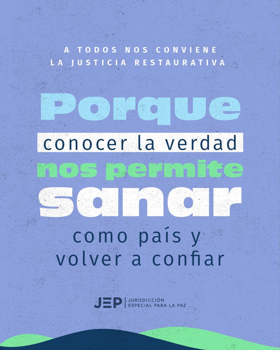 JEP_Colombia's tweet photo. La JEP es la justicia que contribuye a la reconciliación de Colombia cuando permite, a través de su trabajo, comprender lo ocurrido, sanar las heridas que causó el conflicto y avanzar como sociedad. Sus efectos se reflejan en la manera en que nos relacionamos y proyectamos el futuro 🕊️⚖️