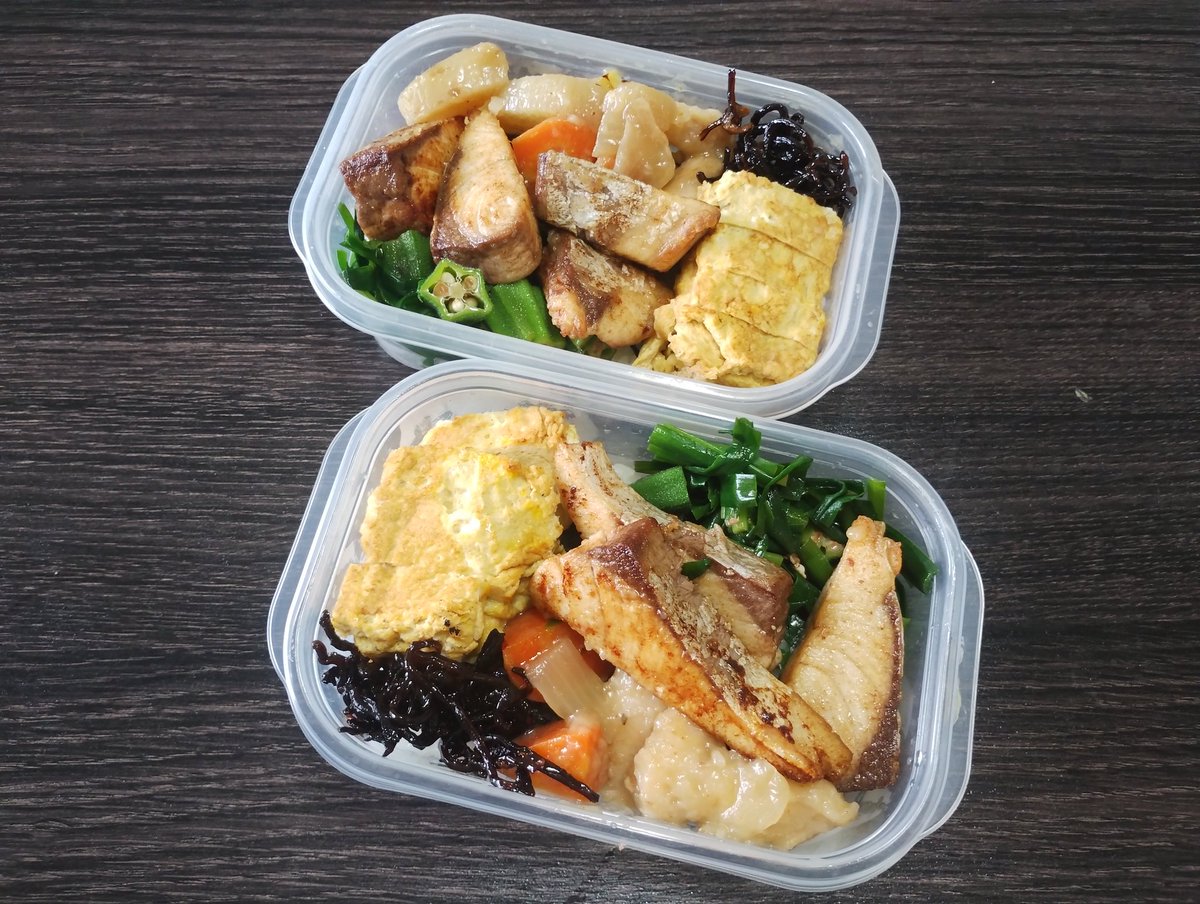 hisacois's tweet photo. ハマチのバターソテー弁当。朝から手間のかかる料理を……。

昨日妻が安かったからとハマチの柵を買ってきたので、半分は昨日カルパッチョで食べた。刺し身弁当、ってわけにはいかないので焼いてみた。 https://t.co/ELO2ICLxEI
