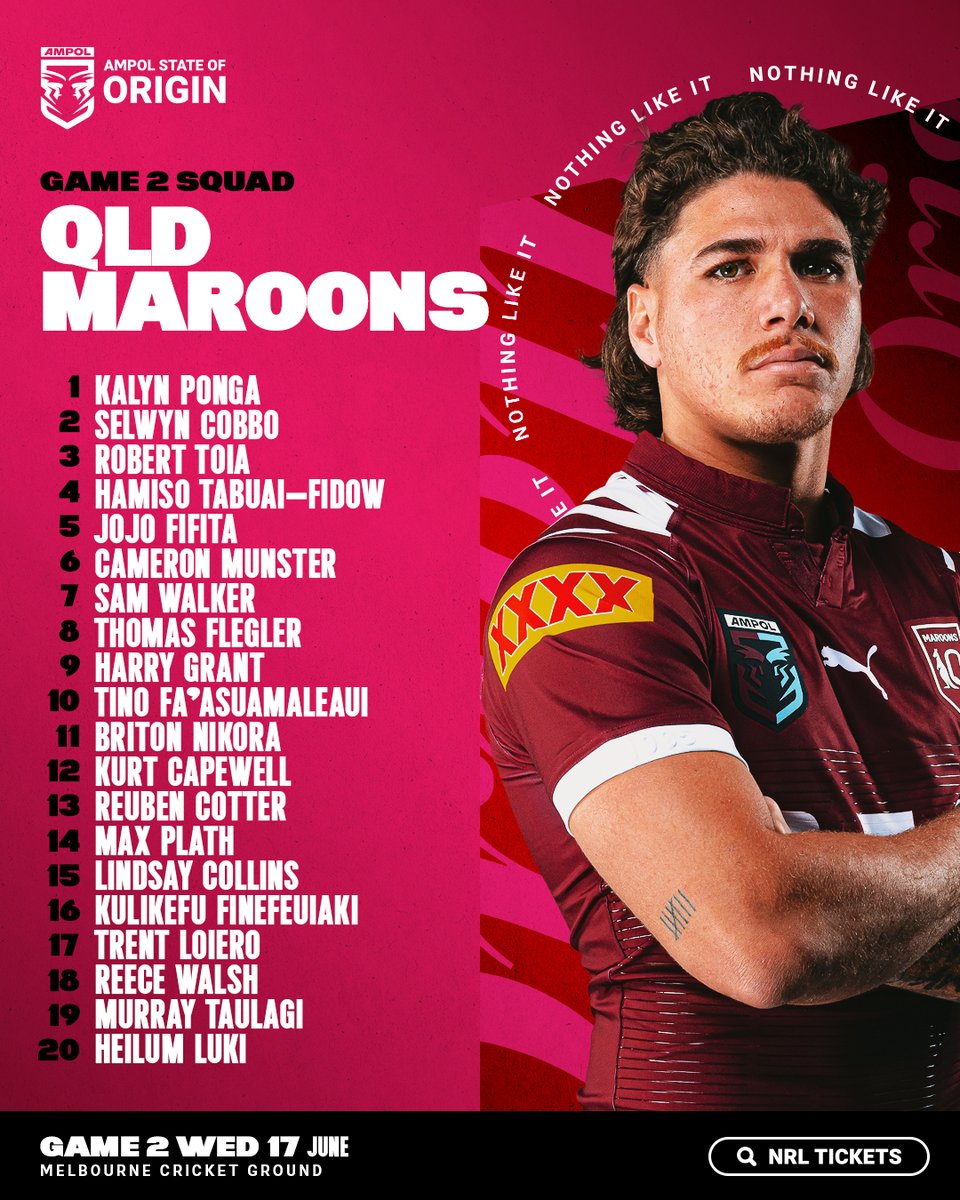 NRL's tweet photo. GOOD MORNING QLD 🌅 Your state. Your team. Your Maroons... named for Origin II.

MCG, Melbourne | Wednesday 17 June
🎟️ Tickets on sale now: https://t.co/WDp0Lq79k3 https://t.co/qz7zTIEBxJ