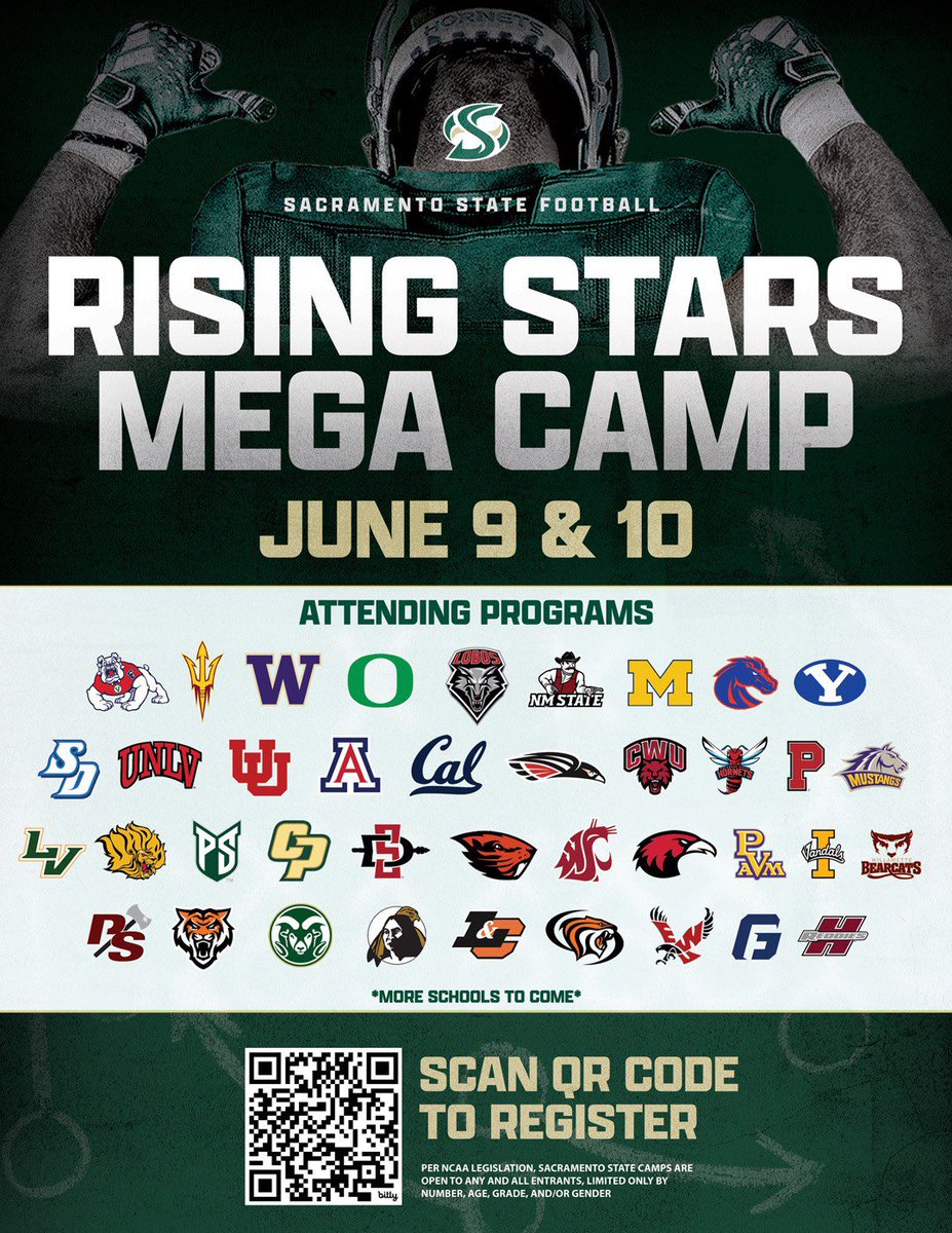 SFaitupe's tweet photo. I will be at the @SacHornetsFB rising stars mega camp as a C/o 2027 WR on Tuesday June 9th https://t.co/9a0UOrBMfI