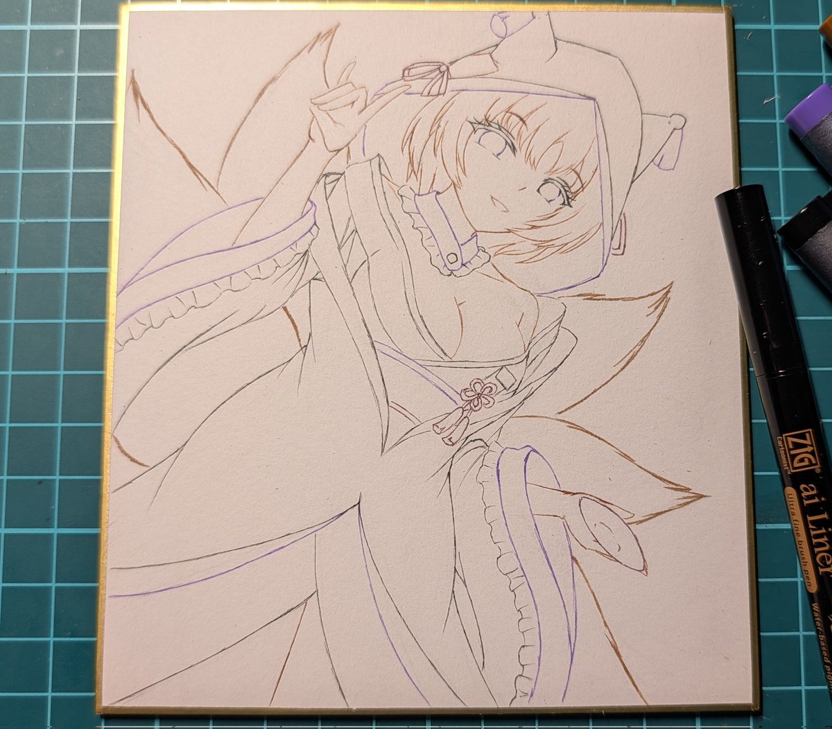 TOHO_usagi's tweet photo. アナログイラスト練習線画で八雲藍〜
この眼の小ささで色塗れる気がしてない……ｗ https://t.co/5ArIrkYKfl
