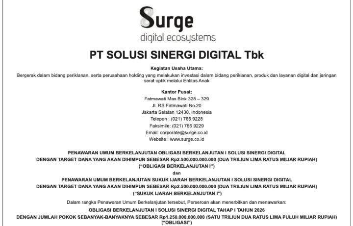 TheEconopost's tweet photo. Perusahaan internet Hashim Djojohadikusumo -yang juga adik Presiden Prabowo- PT Solusi Sinergi Digital Tbk. $WIFI mengumumkan menerbitkan obligasi Rp 5 triliun dari dua jenis pinjaman. 

Surat utang bertenor 3 tahun ini memasuki masa penawaran awal 8-17 Juni 2026. https://t.co/UaepZAHgN2