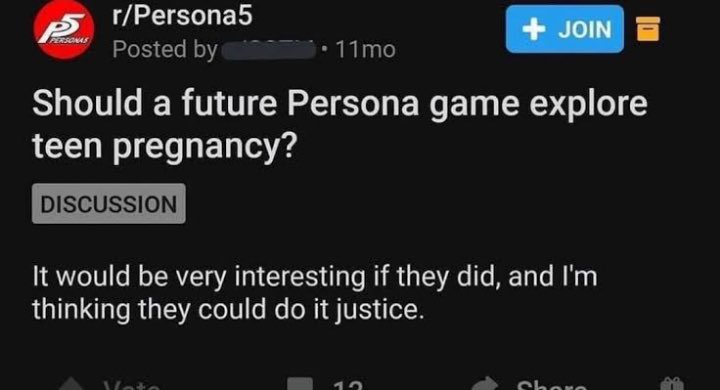 reitard4's tweet photo. The most important question regarding Persona 6 is: will it feature the number one issue in the back of everyone's head? https://t.co/QCiZK7cMeG