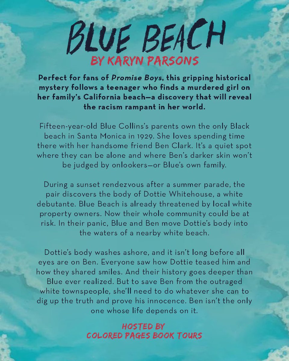 ColoredPagesBT's tweet photo. 🏝️Blue Beach Tour Schedule🏖️

Welcome to our book tour for Blue Beach by @karynparsons from @thenovl!

Make sure to purchase it! Link is in our bio ⬆️

#BlueBeachTour #KarynParsons #BookTours #ColoredPagesBookTours https://t.co/VvglbNroiu