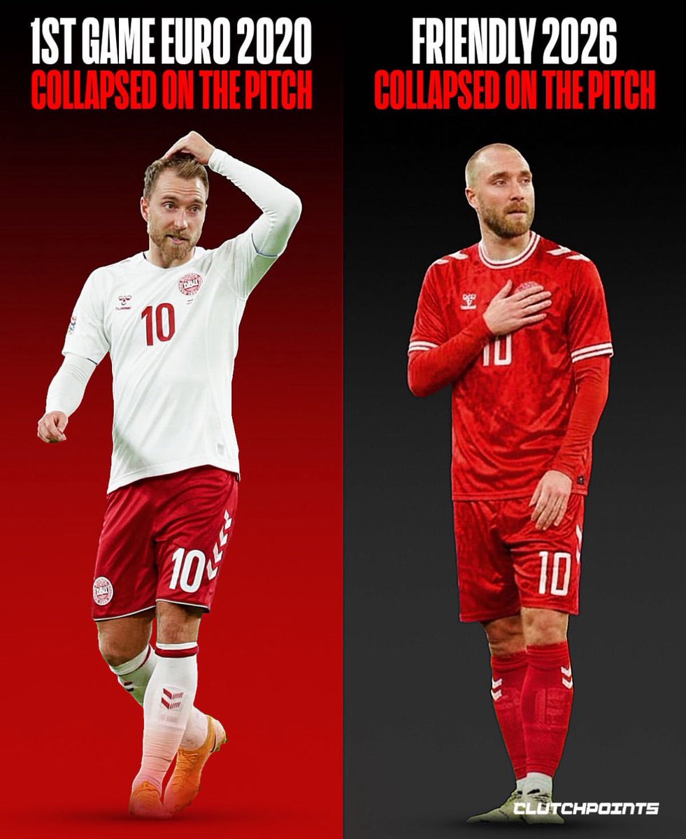 ClutchPoints's tweet photo. Christian Eriksen is conscious and doing well after another terrifying collapse on the pitch. 
During today’s international friendly between Denmark and Ukraine, the football world held its breath once again. 

In the 65th minute, Eriksen clutched his chest and collapsed.  

The specialized Implantable Cardioverter-Defibrillator (ICD) he was fitted with following his cardiac arrest at Euro 2020 worked flawlessly. 

The Danish team doctor confirmed that the life-saving pacemaker responded exactly as intended.  
The match, which was a tune-up friendly as neither nation qualified for the upcoming 2026 World Cup, was immediately abandoned.

Eriksen is currently at the hospital undergoing further examinations, but the Danish Football Federation has confirmed he is stable and recovering.   
Some things are just so much bigger than the game.  
Sending our thoughts and best wishes to Christian Eriksen and his family!
