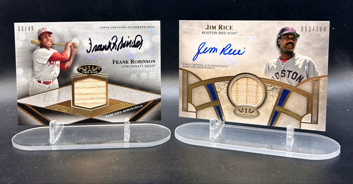 Ob1JohnKenob1's tweet photo. A couple of legend relic autos are available if anyone wants them. #thehobby these are beautiful cards. 

Jim Rice /100 - $21 shipped
Frank Robinson /49 - $49 shipped 
Both for $60 https://t.co/pEFmW9fcqk