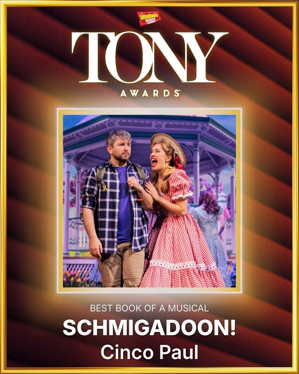 BroadwayWorld's tweet photo. Cinco Paul has just won the Tony Award for Best Original Score for @schmigadooon.  He also took home the award for Book of a Musical earlier this evening.

Read more: https://t.co/O9uHBW7HoV https://t.co/um7eW8b9Mm