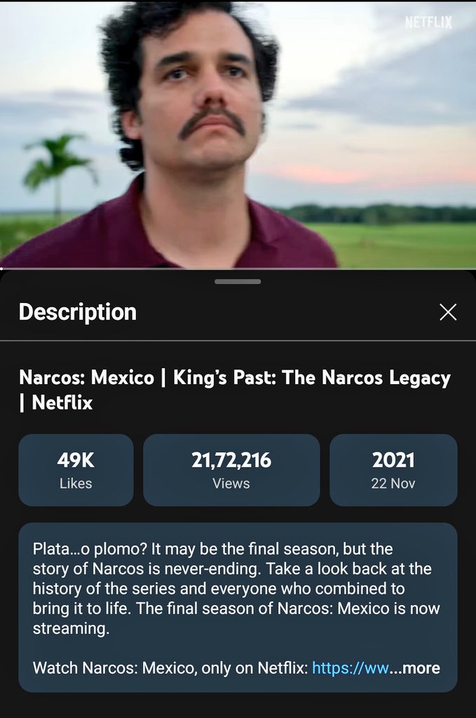 Sad_Cat_Ai's tweet photo. Today I was scrolling through youtube and I got this video from Netflix channel 
In bio "it may be the final season, but the story of narcos is never-ending."
@netflix @NetflixIndia @dougmiro can we get another Narcos? @NetflixBrasil @NetflixFR https://t.co/QxKh2P86uQ