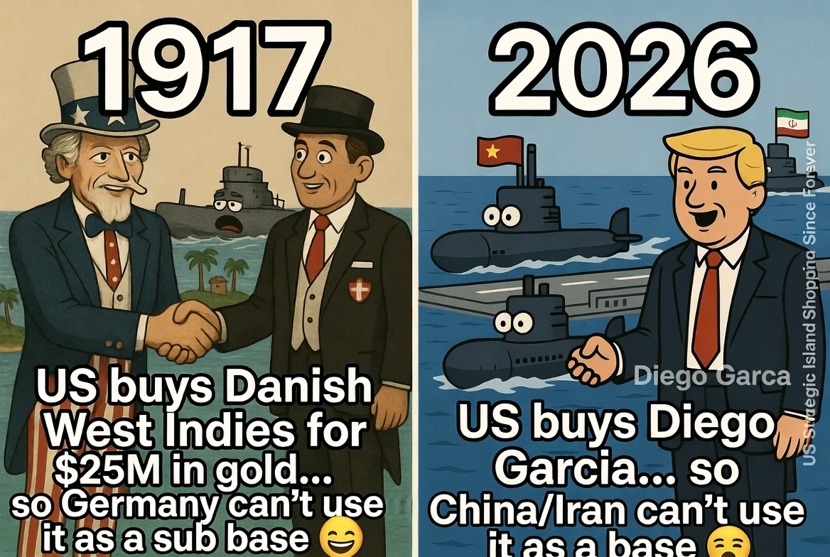 CommentVerdict's tweet photo. @EricLDaugh The US has a history of making strategic land purchases, like buying the Danish West Indies for $25 million in gold in 1917 to prevent Germany from using it as a submarine base during WWI. Pattern keeps repeating. https://t.co/dmb7J1X2Fv