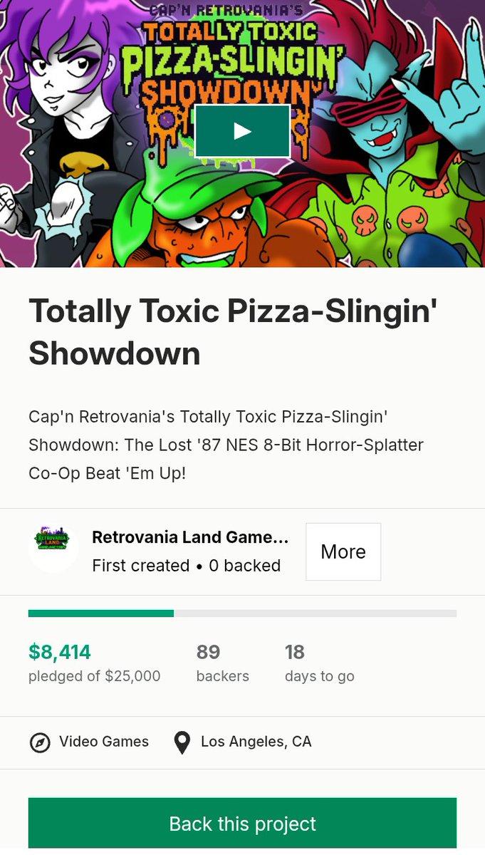 RetrovaniaLand's tweet photo. 🚨 KICKSTARTER UPDATE🚨 🎃🕹️🍕

Yo Crypt Dwellers & Arcade Commandos! 

We’re sitting at 89 badass backers and $8,414 with 18 days left to make this dream a reality! Huge thanks to every single one of you legends who’ve already jumped in — you’re the real MVPs keeping this 8-bit nightmare alive! 🔥

We’re building Cap’n Retrovania’s Totally Toxic Pizza-Slingin’ Showdown — a wild, fun, horror-splatter beat-‘em-up straight out of Halloween Night 1987. Think Castlevania meets TMNT and Splatterhouse, with a wild dash of Town & Country Surf Design chaos.

Grab a buddy for 2-player co-op, pick your favorite Arcade Commando, and rip through 8 levels of Lord Sludge’s toxic mutant madness… including the one and only Pepperoni Phantom 👻🍕

Once we smash the funding goal, production begins and the demo drops in October!

Every pledge, every share, every retweet brings us closer to unleashing this gnarly 8-bit bloodbath. 

Let’s make this the sleaziest, cheesiest, most fun NES horror game ever made. 👊

Back it now → https://t.co/5ecdz3W33D

#NESHorror #IndieGame #RetroGaming #8Bit #Kickstarter #PizzaSplatter #NES