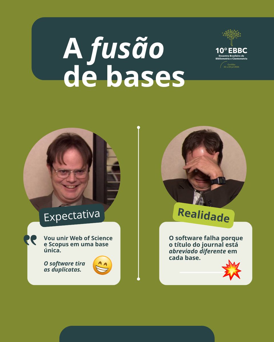 EventoEbbc's tweet photo. O drama de todo pesquisador que trabalha com estudos métricos: passar horas construindo a "string de busca perfeita" para no final... receber um tsunami de resultados da Web of Science ou da Scopus.

Confira 4 situações comuns de sofrimento de quem precisa lidar com dados brutos. https://t.co/kTvuVoYt6a