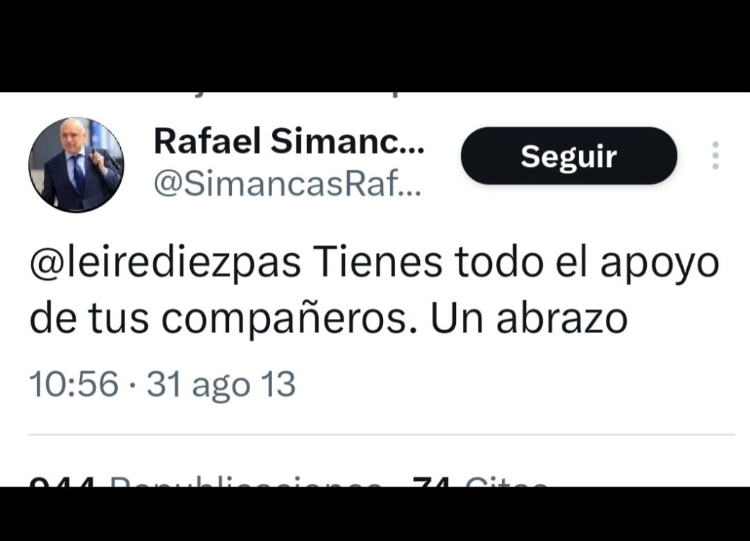 vipipaed's tweet photo. @SimancasRafael @FSistema Rafael, que has borrado por error un mensaje de 2013 de aliento y apoyo a Leire Diez .Menos mal que hice una captura. Te lo mando. https://t.co/cWipeWk8aC