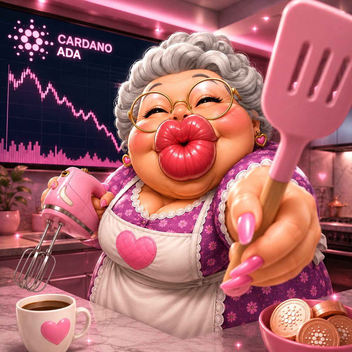 GranMuak's tweet photo. He said "taking a break" 
Then said "I'm not leaving"
Grandma has never needed a break from her kitchen in 40 years ☕
The coffee is always ready 💋
#cardano #ADA https://t.co/Fhw66noWl7