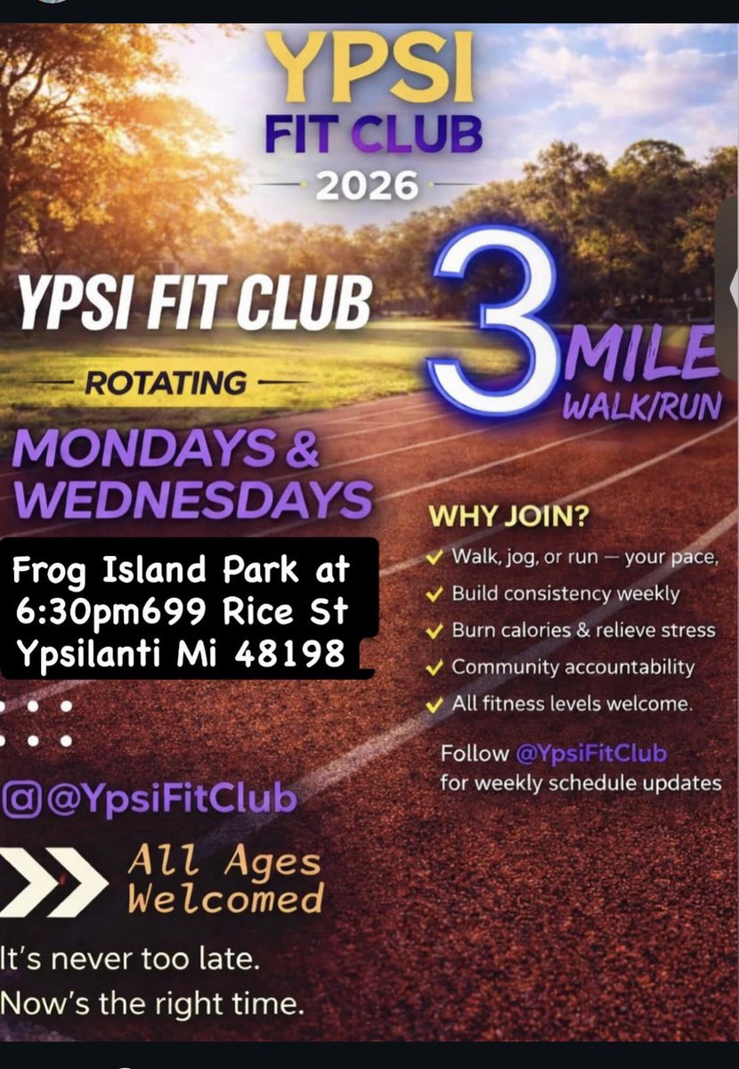 SouthsideQue's tweet photo. ESCHEDULED TO TUESDAY! Please read the entirety of the post . Hopefully only this Week, we are moving the fit club walk from Monday to Tuesday at Frog Island Park in Ypsilanti ( Depot Town) please wear your work out shoes as the track is pretty sandy and will leave you dusty https://t.co/UD6wCzAv6X