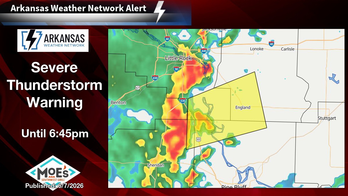 ARWXnetwork's tweet photo. Severe Thunderstorm Warning for Grant, Jefferson, Lonoke and Pulaski County in AR until 6:45pm. https://t.co/Cc6T2rfpYh