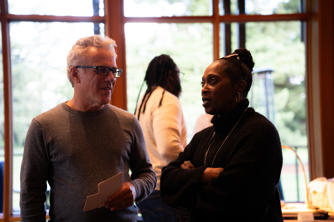 USTFCCCA's tweet photo. Gail Devers and Neil Everett chat during Saturday night's reception at the Eugene Country Club. Devers scored 28½ points for @UCLATrack_Field at the 1988 @NCAATrackField DI Outdoor Championships, which accounted for nearly 45 percent of her 62¼ career points at the Championships. https://t.co/nauI6Tpr16