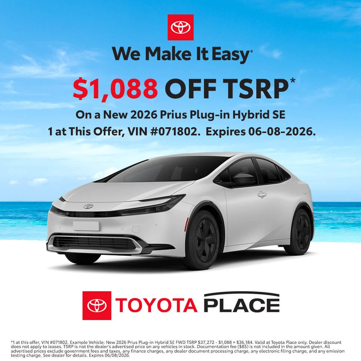 ToyotaPlace's tweet photo. Want to trade for a more fuel-efficient vehicle? Check out these great offers on a new 2026 Toyota Prius and Toyota Prius Plug-in hybrid vehicles. #Prius #PriusPrime #priusplugin #hybrid #ToyotaHybrid #toyotaplace https://t.co/lrrstNH5Cx