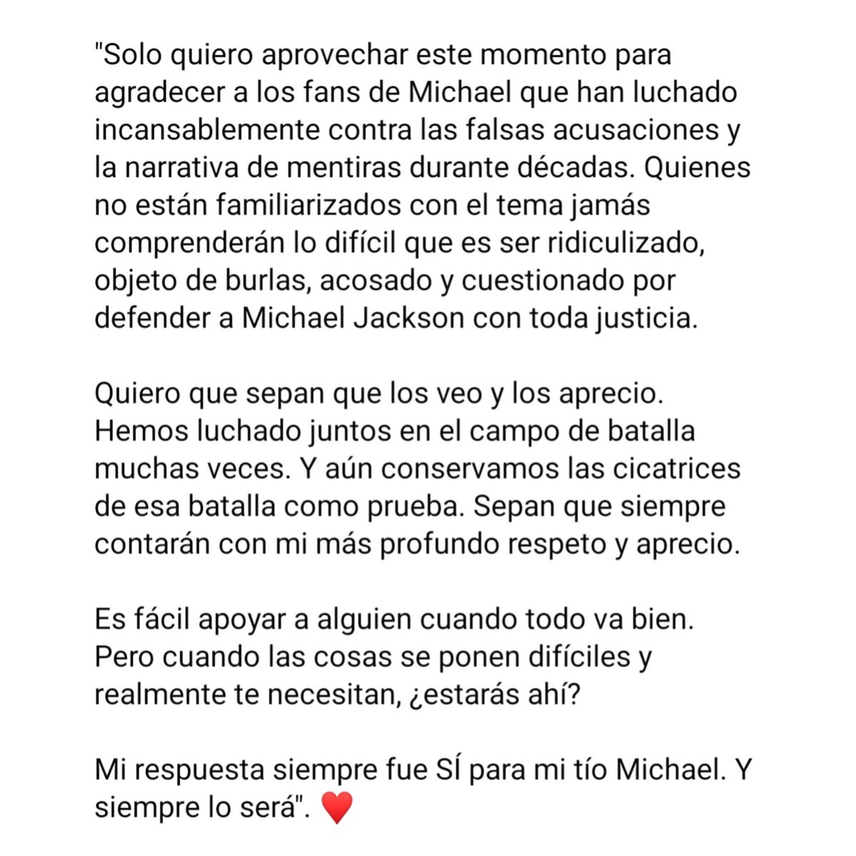sebasmjjj's tweet photo. Palabras de Taj Jackson, sobrino de Michael, para nosotros. https://t.co/3V0uy2C6Ob