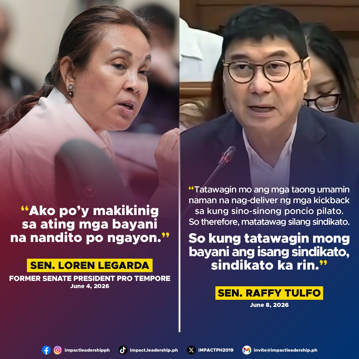iMPACTPH2019's tweet photo. RAFFY: IF YOU CALL A SYNDICATE HEROES, YOU ARE A SYNDICATE

Sen. Raffy Tulfo cautioned colleagues against portraying the 18 former aides of former lawmaker Zaldy Co as heroes or credible whistleblowers.

https://t.co/Z2jpsiIItk https://t.co/Iu8Cq4eKjC