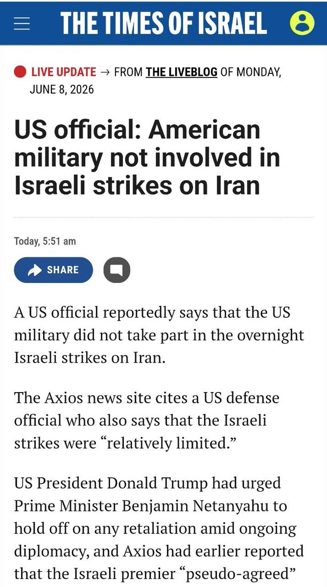 BrianJBerletic's tweet photo. 🇺🇸🇮🇱 US Claims "Not" Involved in Israeli Strike on Iran are False

▪️Isreal doesn't exist militarily without constant and complete US support - every plane, bomb, shred of intel comes from the US just like with Ukraine;

▪️US policy papers have described in detail how to use Israel to wage war on Iran and maintain plausible deniability;

▪️If you're still falling for this propaganda you probably aren't interested in the truth...