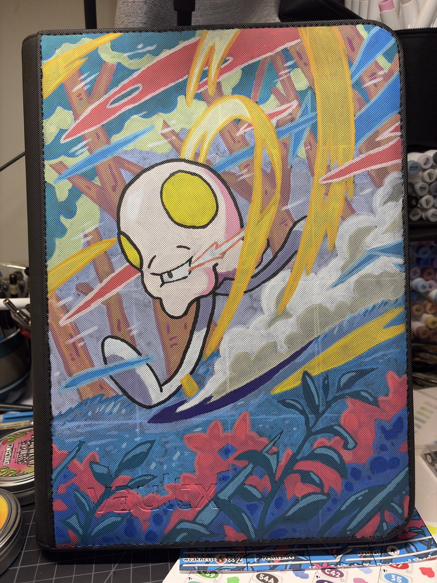 PoojiXD's tweet photo. Really wish I had more colors with the Arrtx markers, but tried my best. 

Pokemon TCG Binder, hand painted. 

Original Artist: Akira Komayama https://t.co/8n4sp4s2ri