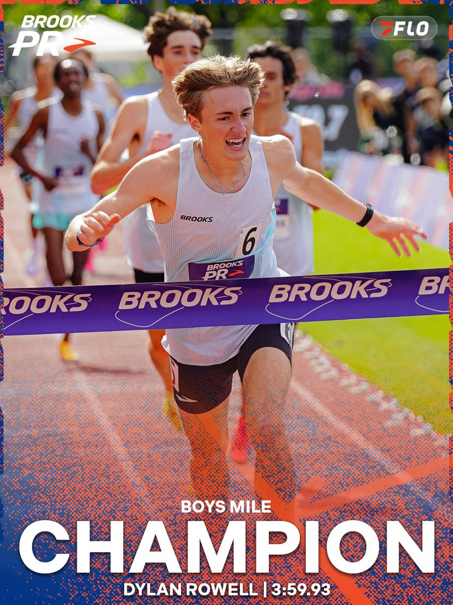FloTrack's tweet photo. 👑 SUB-4 MILE. AT HOME. 👑

Washington senior Dylan Rowell put on a SHOW, running a personal best 3:59.93 to win the Brooks PR title and BREAK THE FOUR-MINUTE BARRIER ON HOME SOIL‼️👏

The mark stands as the fastest mile ever run by a Washington high school athlete on Washington soil.

Tennessee junior Andrew Beroset finished second in 4:00.92, earning the golden ticket to the Brooks XC Championships this December.

#BrooksPR | @brooksrunning