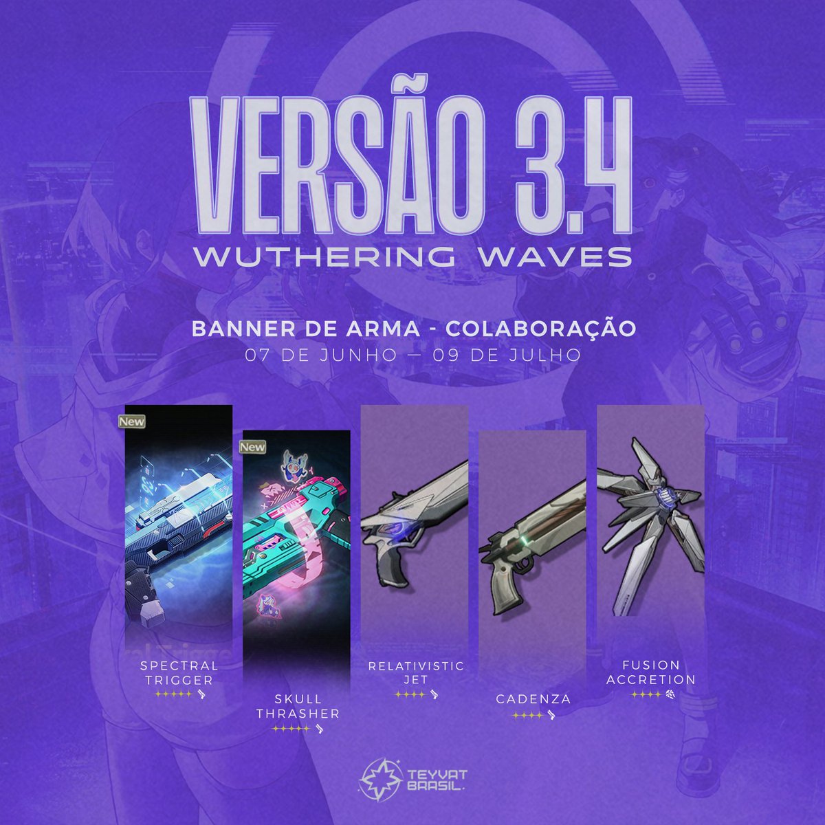 TeyvatBrasil's tweet photo. ✦ Banner de Arma [ Colaboração ] — Ver. 3.4
✦ 07 de Junho ~ 09 de Julho
✦ Ascensão das Armas no fio

#TeyvatBrasil #WutheringWaves #ProjectWAVE #Lucy #Rebecca #Edgerunners https://t.co/wWJJ6OM3Dj