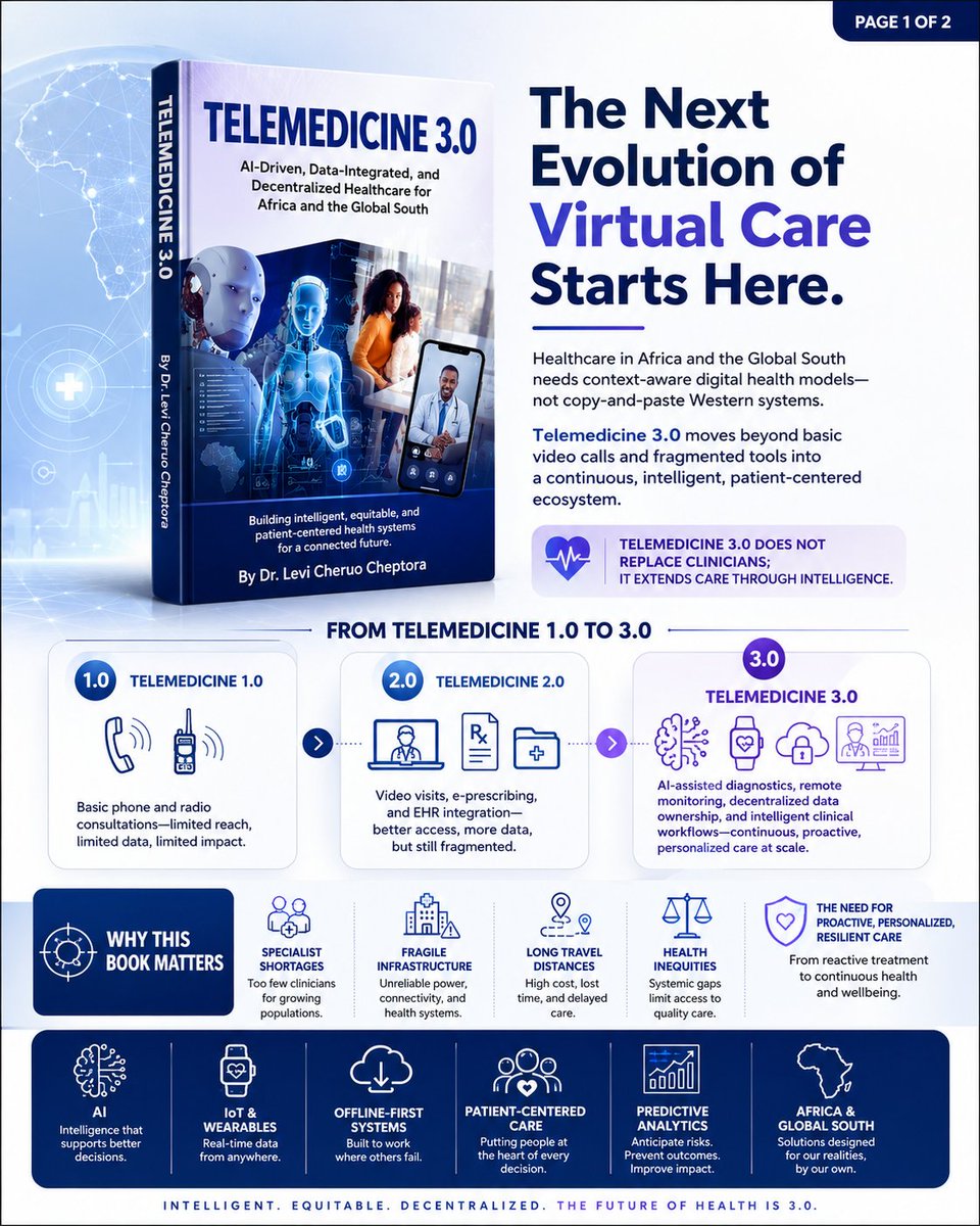 DocsExplainFM's tweet photo. 🩺 This visionary textbook introduces Telemedicine 3.0, showing how AI, IoT wearables, and decentralized data can move virtual care past basic video calls into a continuous, patient-centered ecosystem. More at https://t.co/5NdrDQxAho📚

#Telemedicine #DigitalHealth #AI https://t.co/9eY4znbRJe