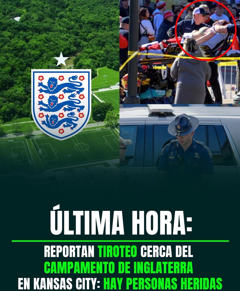 VigiaCiudadano7's tweet photo. TIROTEO CERCA DEL CAMPAMENTO DE INGLATERRA EN KANSAS CITY DEJA 9 HERIDOS 

Reportan un tiroteo ocurrido esta madrugada en Kansas City, Missouri, cerca de la zona designada como base de concentración de la selección de Inglaterra para el Mundial 2026.

De acuerdo con las primeras informaciones, al menos nueve personas resultaron heridas, todas con lesiones que no ponen en riesgo su vida. El incidente se registró alrededor de las 4:00 a.m. en las inmediaciones de Troost Avenue y 79th Street, a pocos minutos del Swope Soccer Village, el campamento seleccionado para el equipo inglés.

Autoridades policiales acudieron al lugar, y hasta el momento no se reportan detenidos. Las investigaciones continúan para esclarecer las causas del tiroteo. No existe, según fuentes oficiales, ninguna conexión con el Mundial ni con la selección de Inglaterra, cuyo equipo aún no ha llegado a la ciudad.

Seguimos atentos a las actualizaciones oficiales de la Policía de Kansas City.
#KansasCity #Tiroteo #Inglaterra #Mundial2026 #BreakingNews