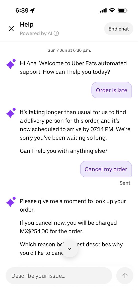 akrnboy's tweet photo. @UberEats explícame por qué me vas a cobrar una orden que quiero cancelar? Si han retrasado la entrega más de dos horas?! https://t.co/52JHHQHW3l