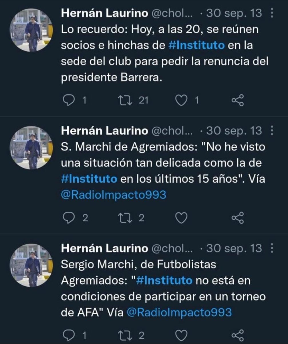cholito82's tweet photo. Un amigo hincha fanático de #Instituto me mandó estos tuits de 2013 hoy.
Primero que ha pasado tiempo. Estamos viejos 🤣
Y segundo, como han cambiado las cosas.
"A veces no valoramos el presente", me dijo.
Qué épocas bravas aquellas... 🇦🇹🙏 https://t.co/xMRrcT8AWl