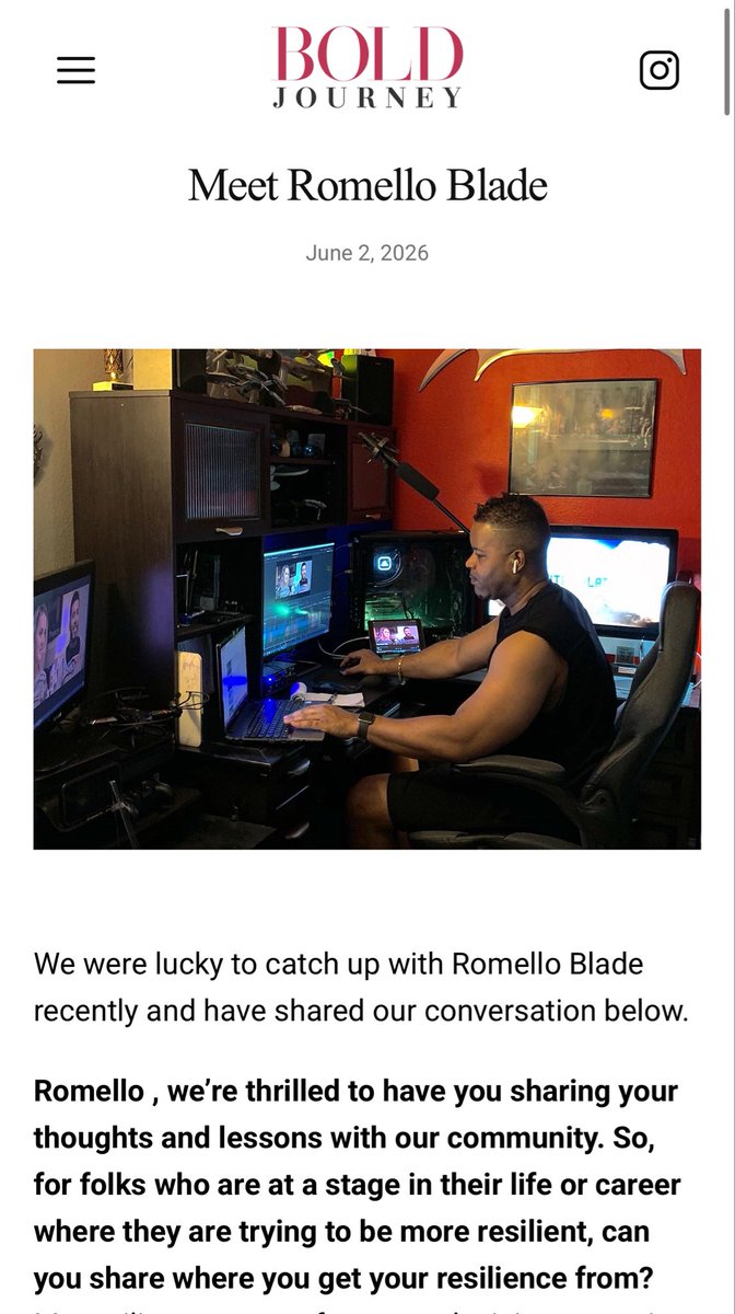 RomelloBlade's tweet photo. Honored to be featured by Bold Journey and share more of my story as a filmmaker, entrepreneur, and founder of United Blade Entertainment.
Thank you to Bold Journey for the opportunity to tell my story.
#BoldJourney #Filmmaker #Entrepreneur #UnitedBladeEntertainment #GrayPeople https://t.co/n6cVPiTvDk