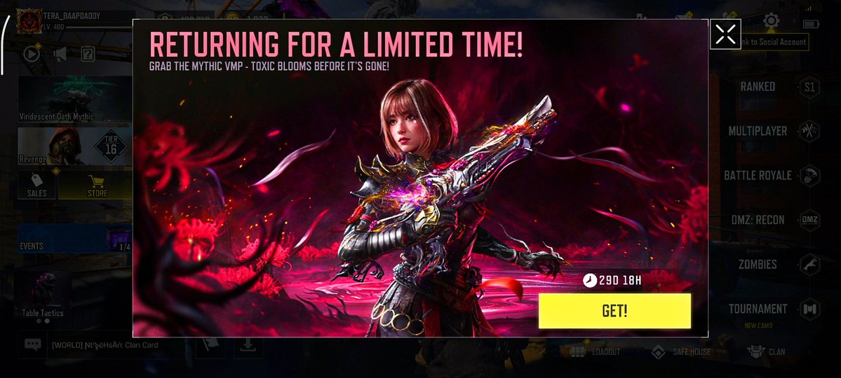 TERABAAP_DADDY's tweet photo. CODM's #27th Mythic VMP - Toxic Blooms is LIVE!!! https://t.co/3xQJ4lycFV