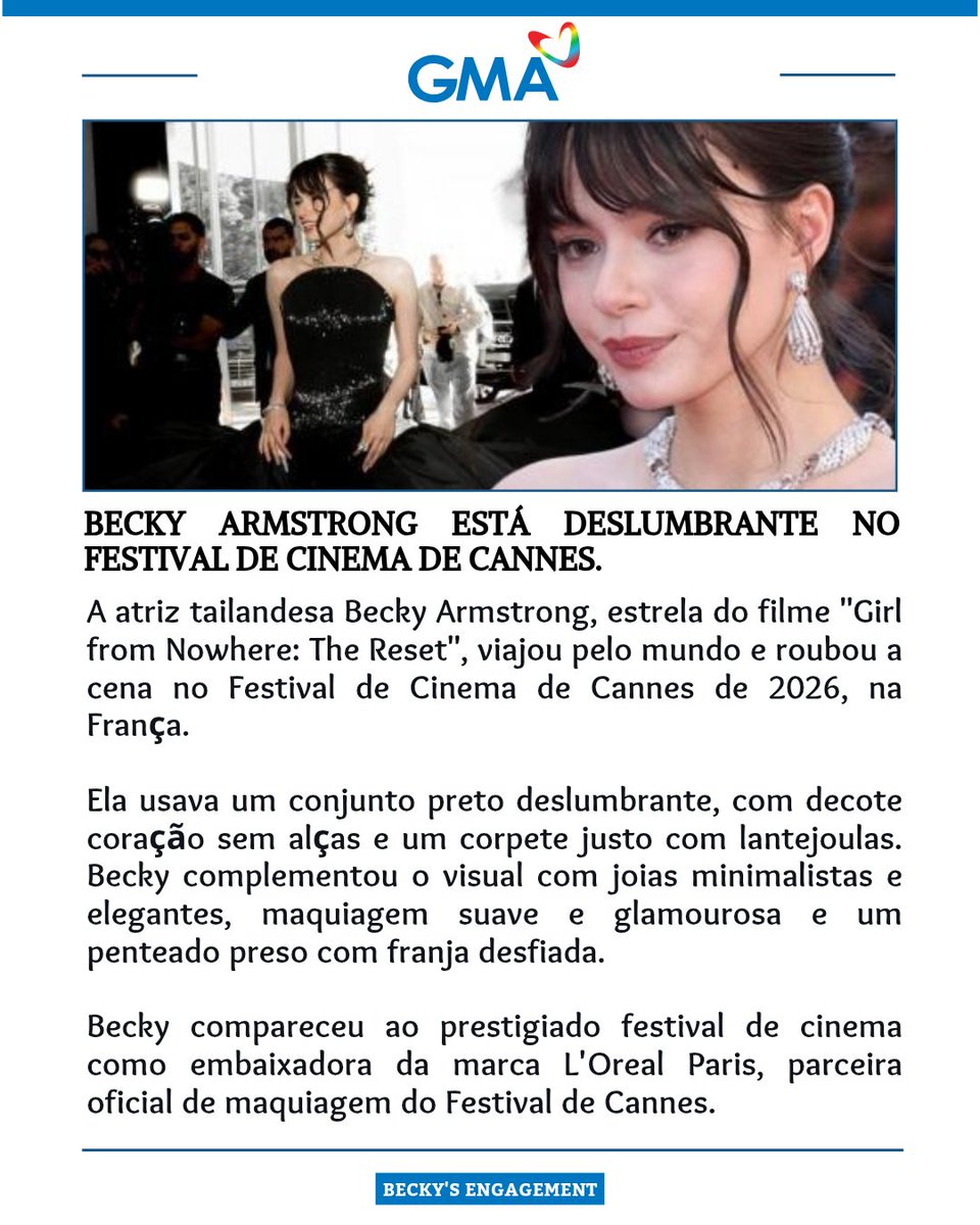 engagementbecky's tweet photo. Artigo GMA ✎ᝰ
"Em destaque: Becky Armstrong está deslumbrante no Festival de Cinema de Cannes."
Leia e Compartilhe:
🔗 https://t.co/9jYiOga5E2
#LOrealParisCannes #LOrealParisTH
#LOrealParisCannesxBecky
#LOrealParisCannes #RebeccaxCannes2026
#Makeup #LOrealParisTH
#beckysangels #BeckyArmstrong