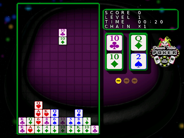 GlowHareStudio's tweet photo. So unlike other poker/casino games we wanted to build a fun on-boarding mode to get players use to poker hands. After a bit of brainstorming we came up with Puzzle Panic Poker. Puzzle Panic Poker is a falling block style game inside Dream Table Poker that allows one or two players to learn poker hand types without ever playing a hand of poker. Here 4 or more hands (Flushes, Straights, Full Houses, ect.) will clear the row in a mix of Dr Mario & Texas Hold'em.