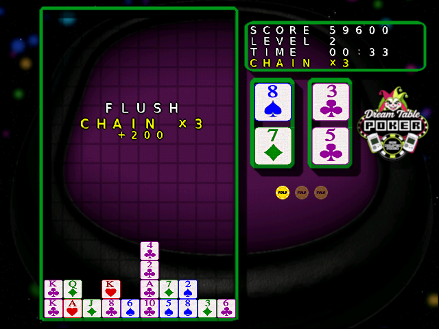 GlowHareStudio's tweet photo. So unlike other poker/casino games we wanted to build a fun on-boarding mode to get players use to poker hands. After a bit of brainstorming we came up with Puzzle Panic Poker. Puzzle Panic Poker is a falling block style game inside Dream Table Poker that allows one or two players to learn poker hand types without ever playing a hand of poker. Here 4 or more hands (Flushes, Straights, Full Houses, ect.) will clear the row in a mix of Dr Mario & Texas Hold'em.