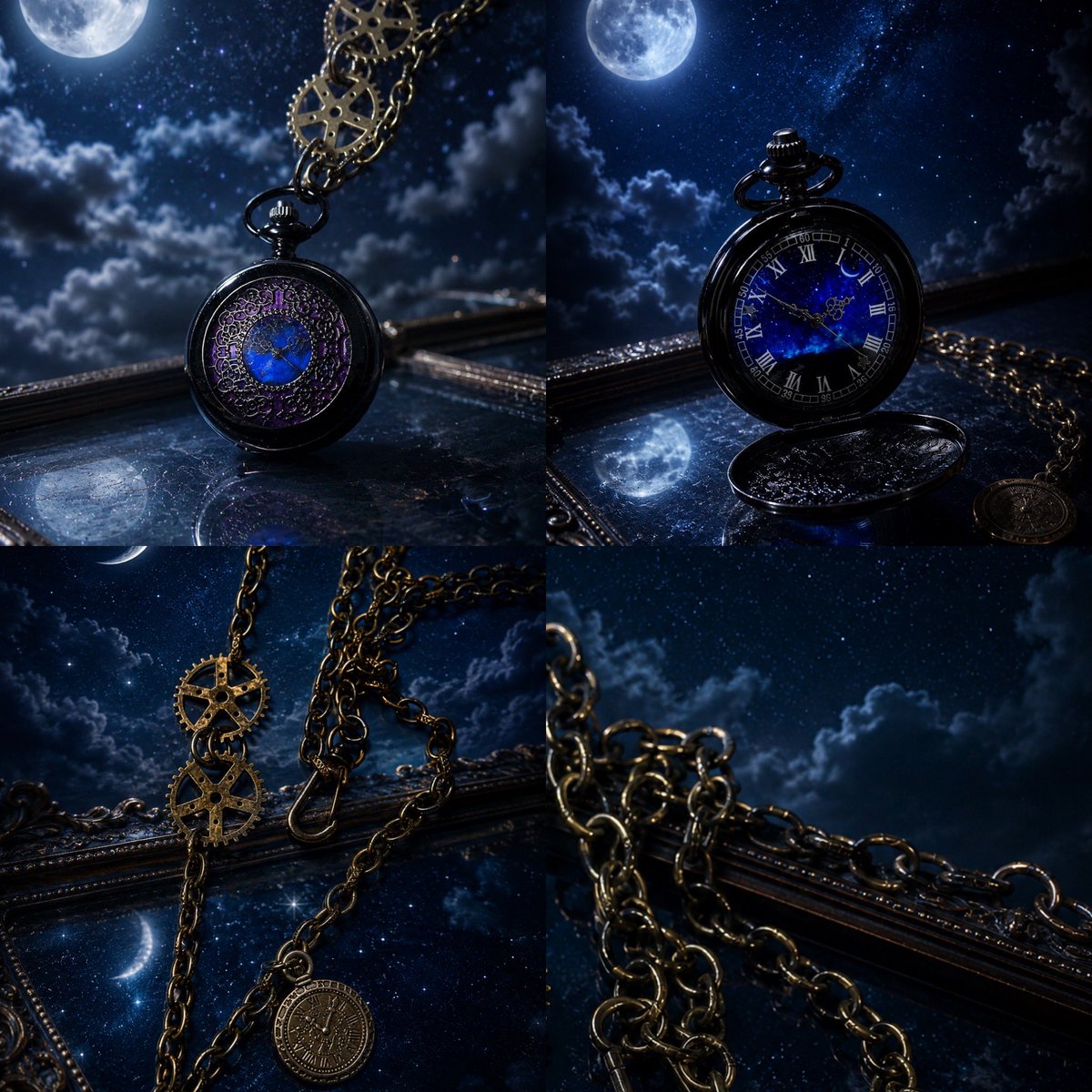 Akashi4649's tweet photo. 【蒼月の懐中時計】
(Blue Moon Pocket Watch)
【ストーリー】
雲の切れ間から蒼い月が顔を
覗かせる夜。
時計の文字盤には存在しない
十三番目の刻限が現れる。

その一瞬だけ持ち主は忘れていた
大切な記憶と再会できる。

#異界蒸気時計店
#懐中時計
#魔改造 https://t.co/T8BFtmEPIA