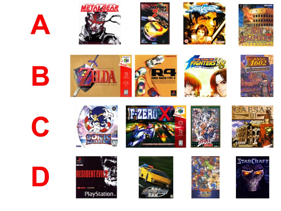 GamesOf1998's tweet photo. You can only choose one!
Which row of games from 1998 makes your selection? https://t.co/FIkpuCPBKs