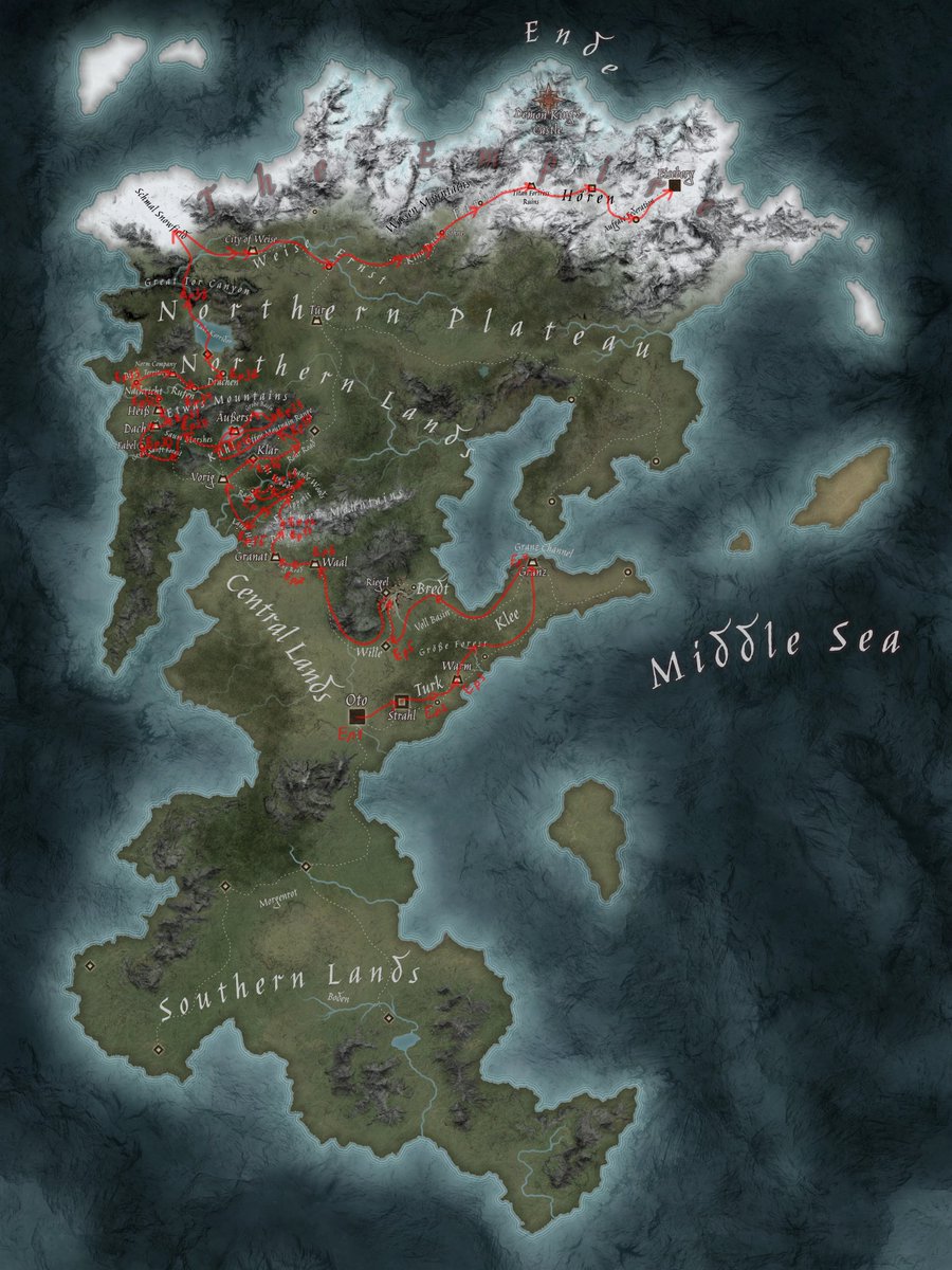 Anzhc1's tweet photo. Spent last week mapping out Frieren's world and the journey. Used fandom wiki that had references to both anime and manga, man i kinda lost my sanity a bit with it... https://t.co/3X9N5ZW8s6