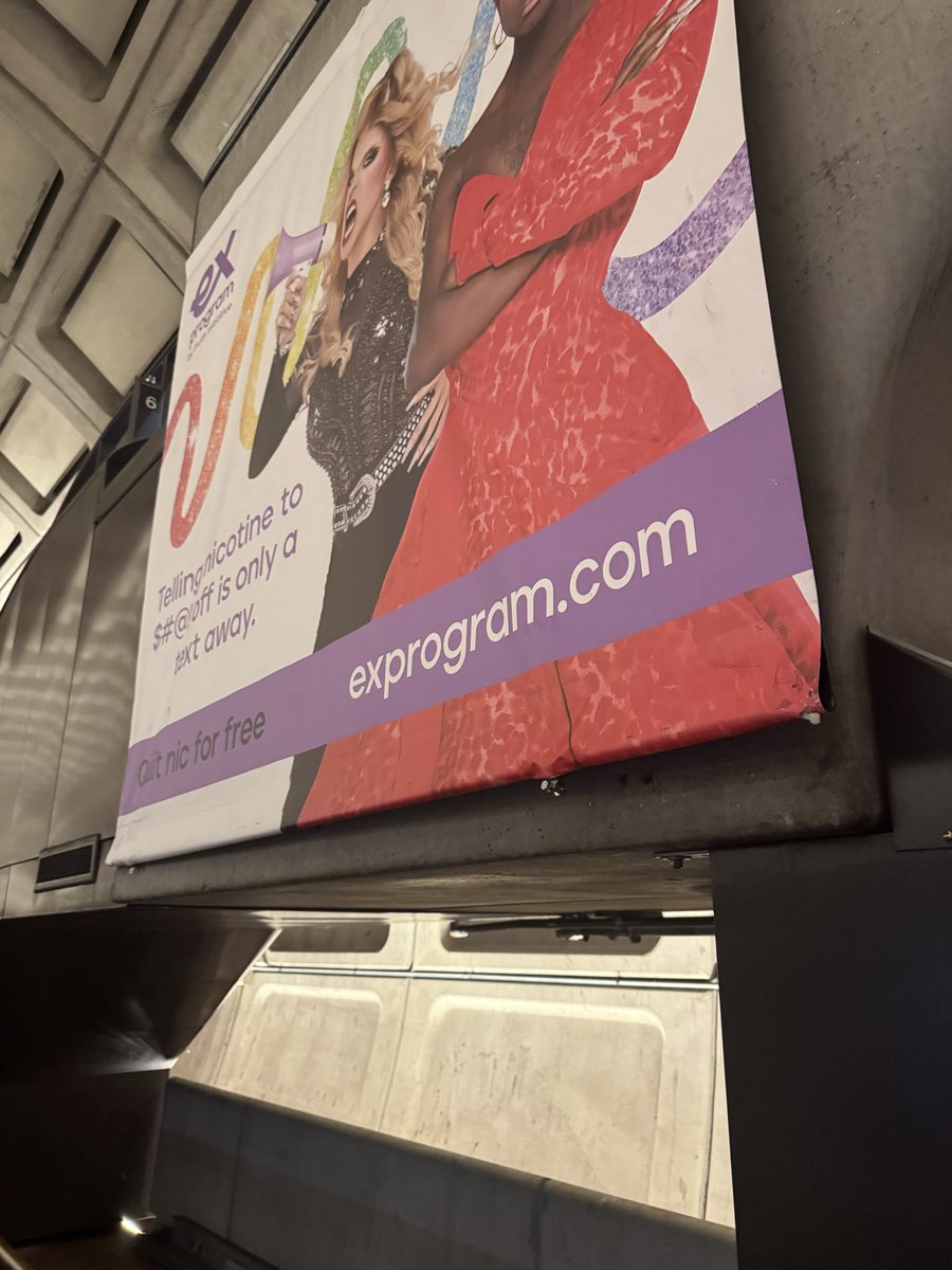 joherewego's tweet photo. FYI @wmata. This banner is lifting off the wall at the DuPont metro station and flies up when trains arrive. The bottom is no longer screwed in. https://t.co/D4yeqT61RP